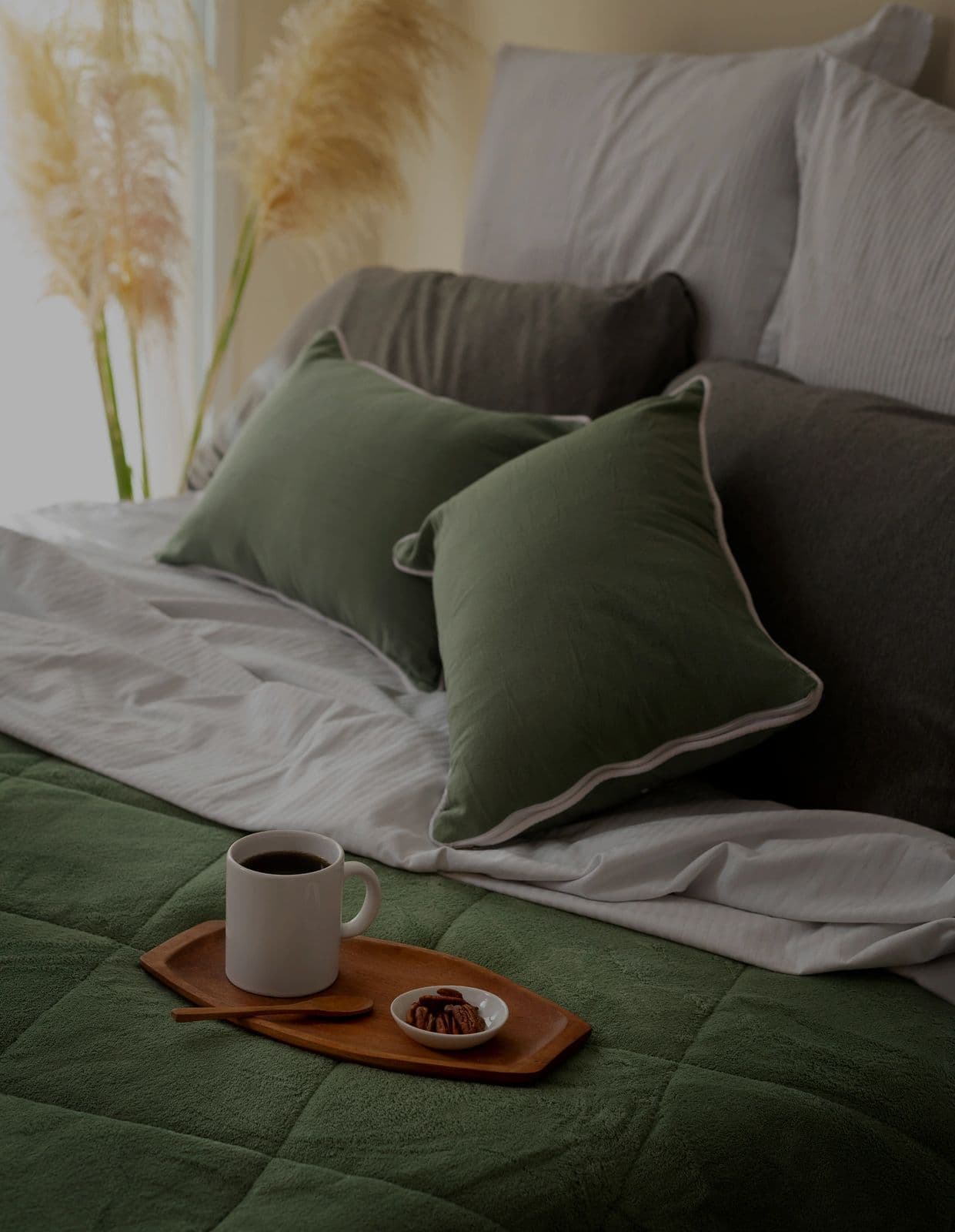 Boutique hotel bed with morning tea