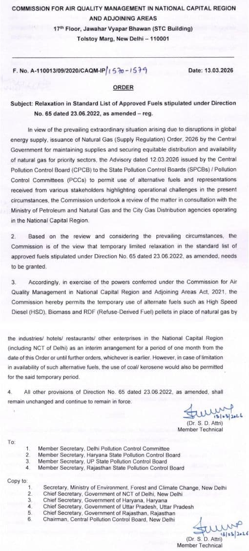 CAQM Relaxes Approved Fuel Norms: What It Means for Hotels & Restaurants in NCR