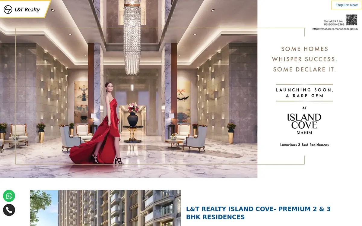 L&T Realty Island Cove website, desktop view
