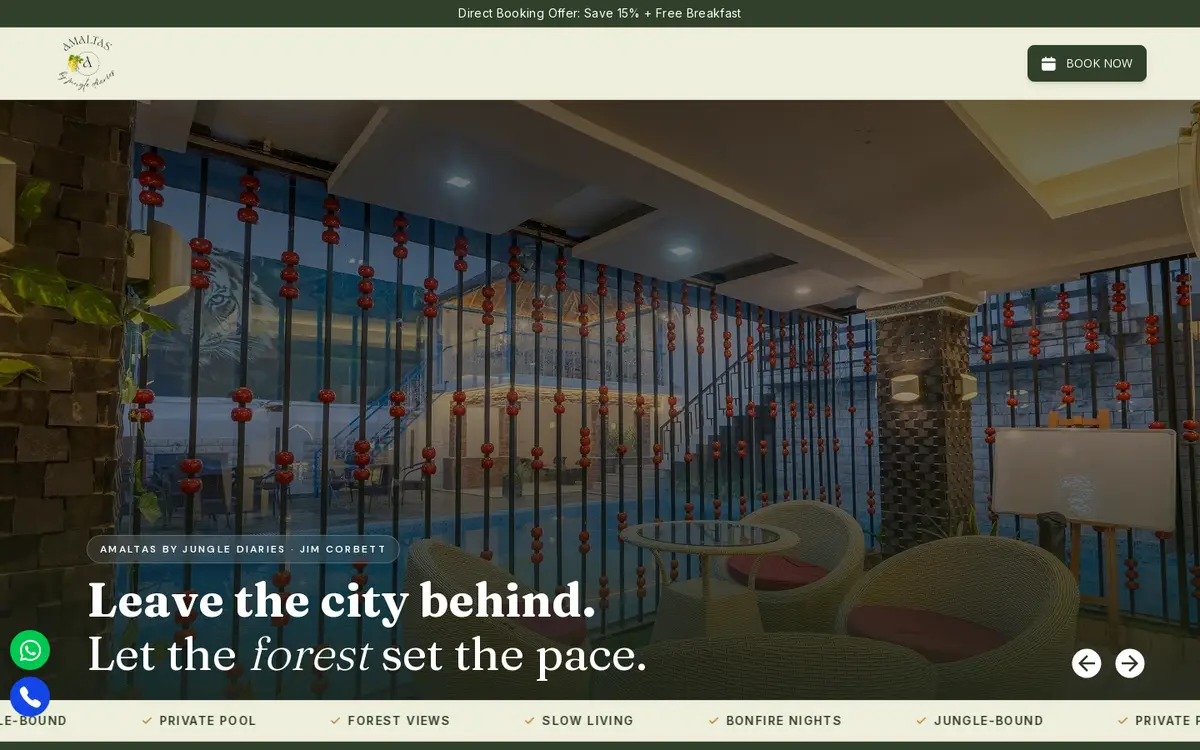 Amaltas Villa by Jungle Diaries website, desktop view