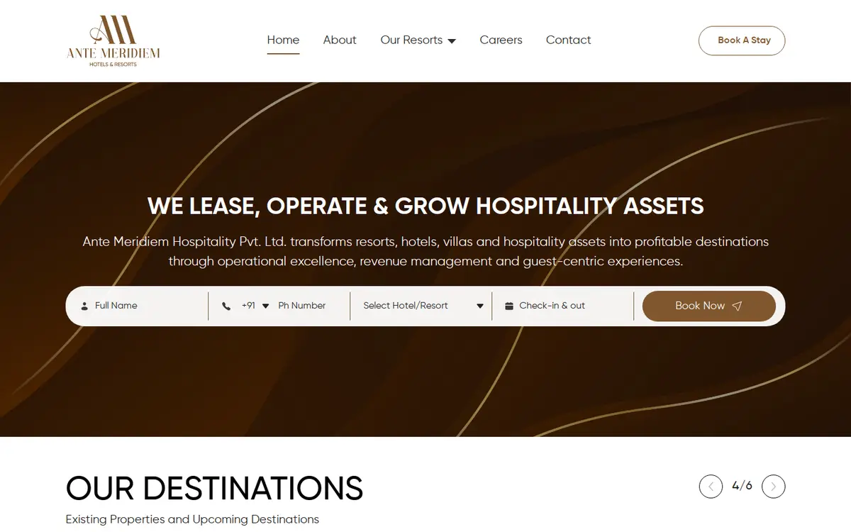 AM Hospitality website, desktop view