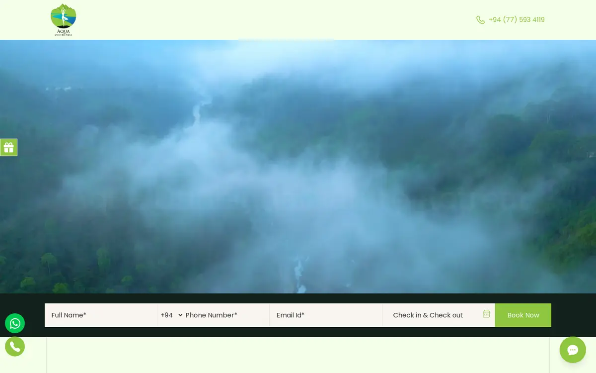 Hotel Aqua Dunhinda website, desktop view