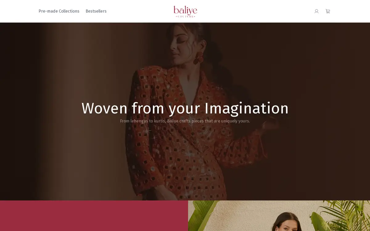 Baliye Couture website, desktop view