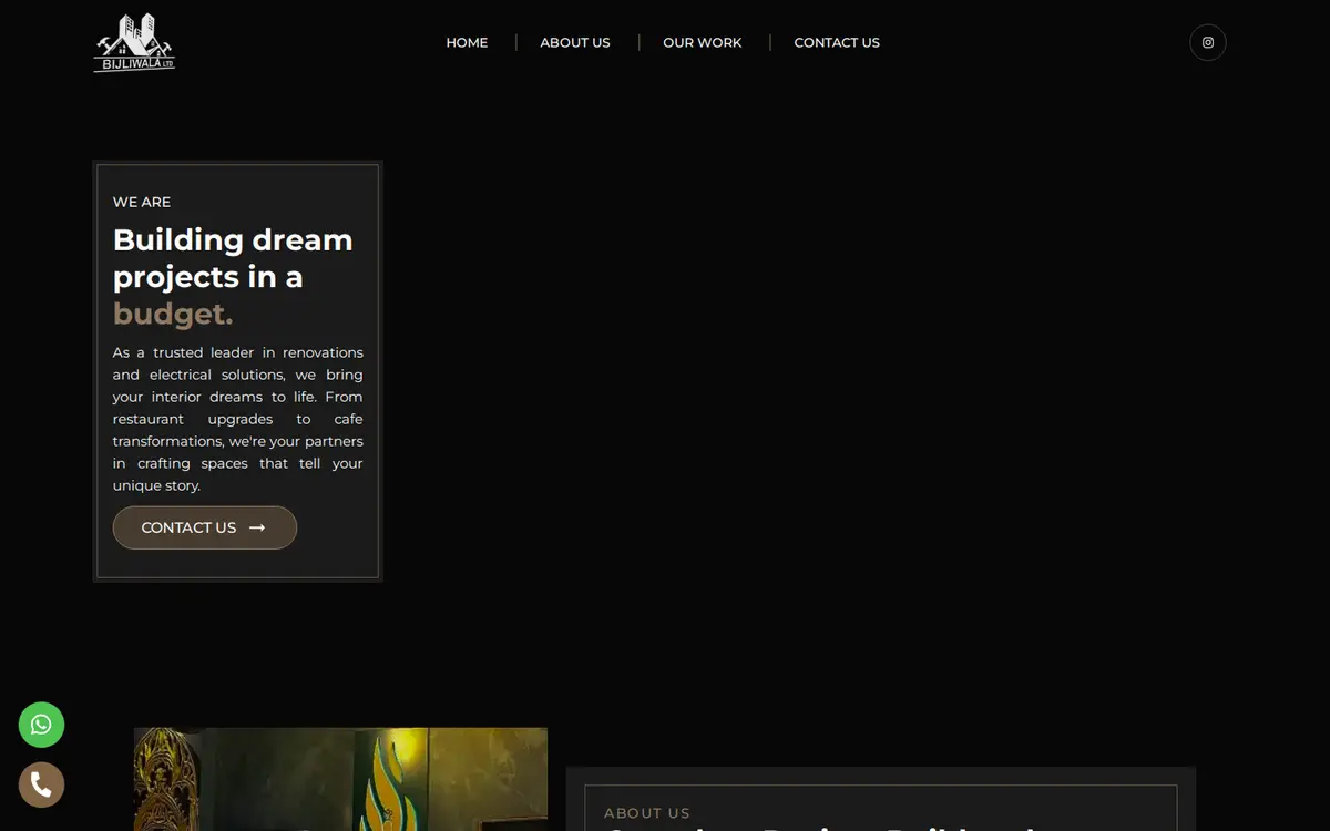 Bijliwala Contracting website, desktop view