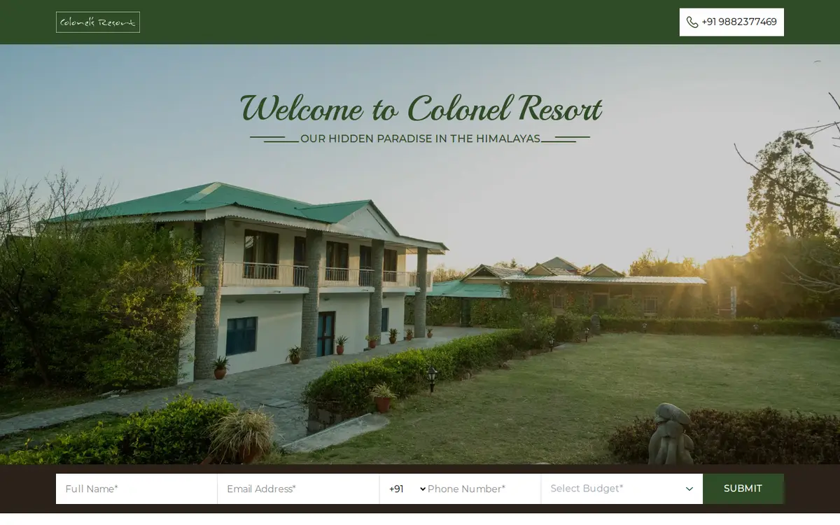 Colonel Resort website, desktop view