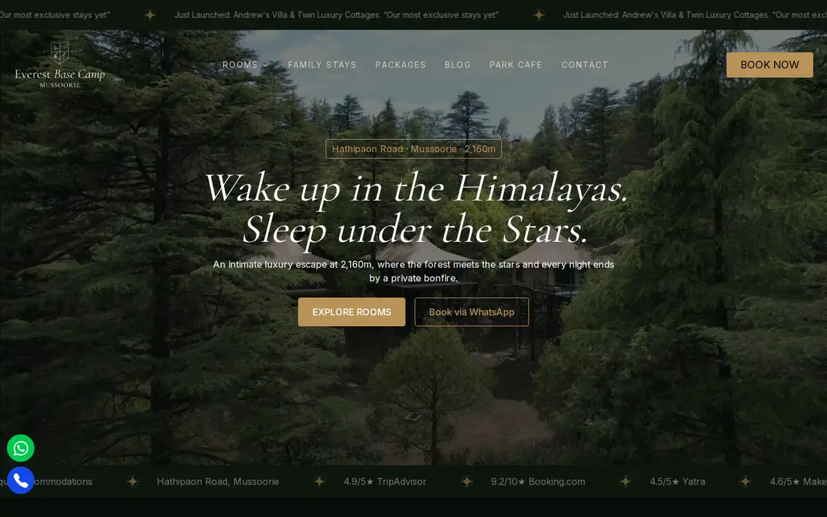 EBC Mussoorie website, desktop view