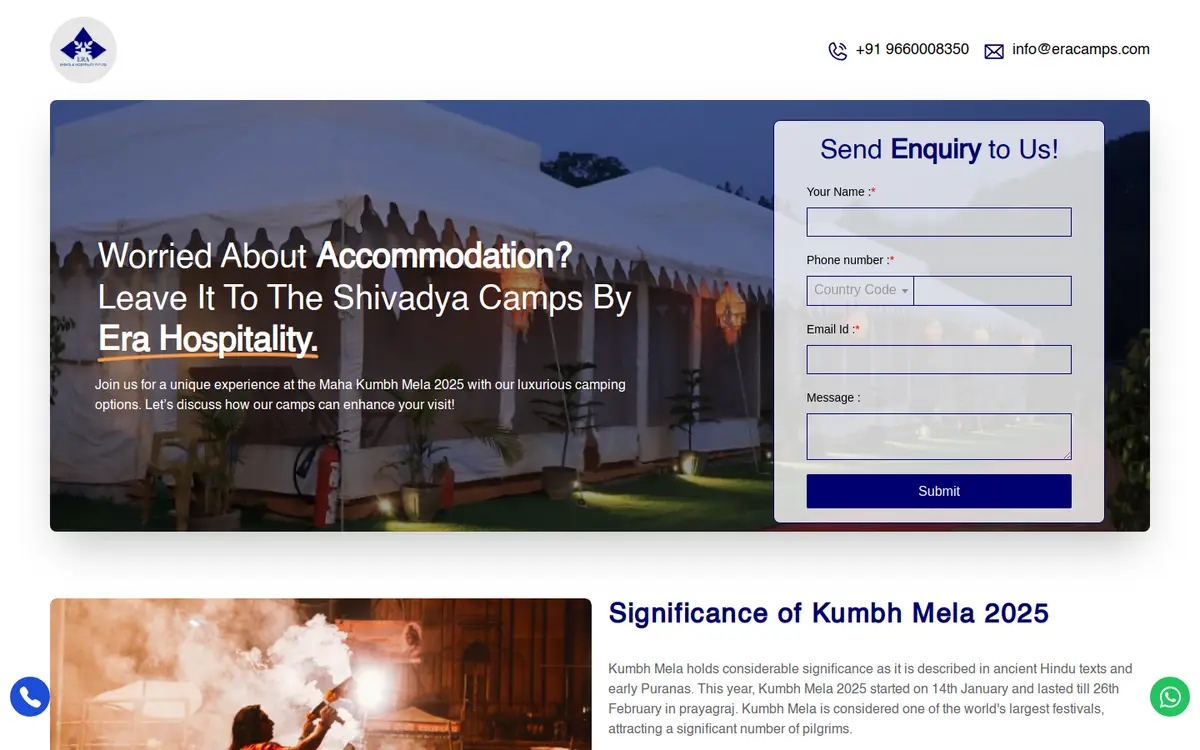 ERA Camps website, desktop view