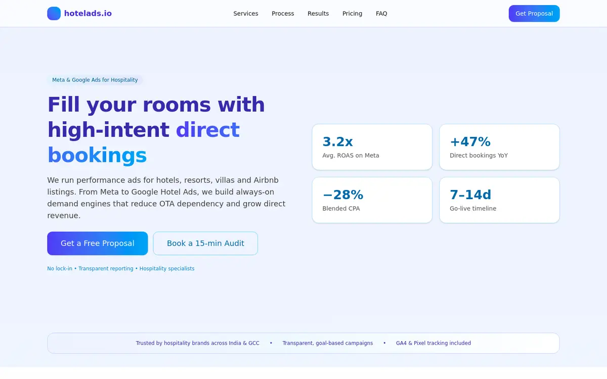HotelAds website, desktop view