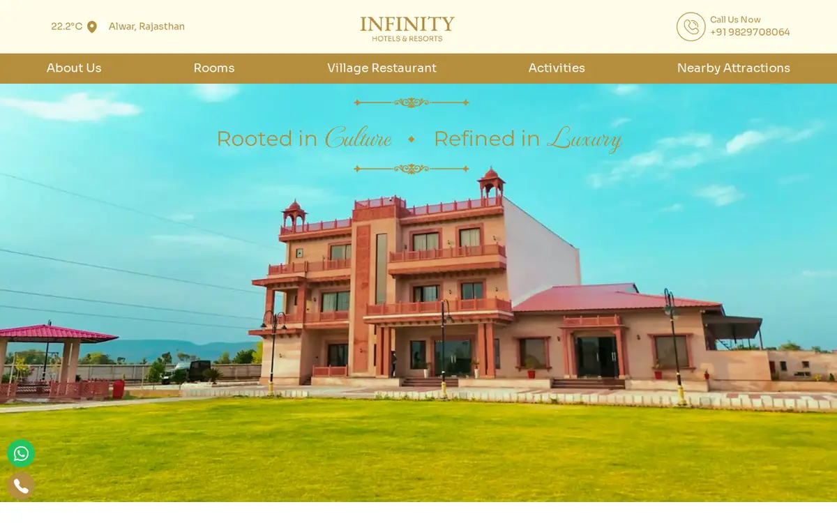 Infinity Hotels & Resorts website, desktop view