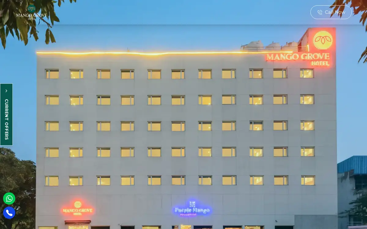 Mango Grove Hotel website, desktop view