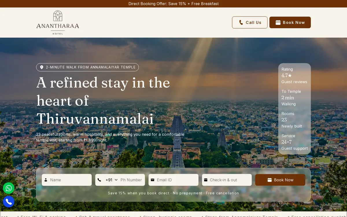 Anantharaa website, desktop view