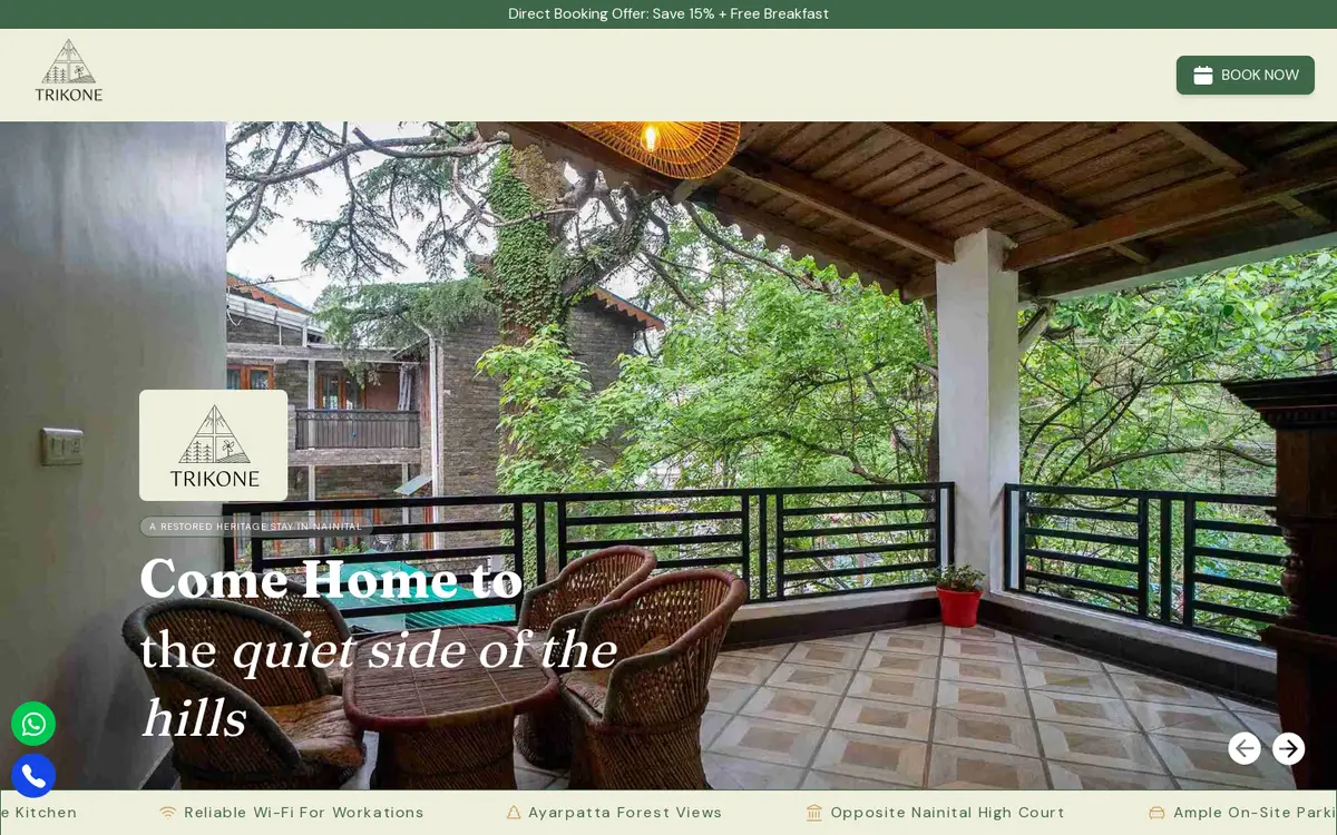 Trikone Stays website, desktop view