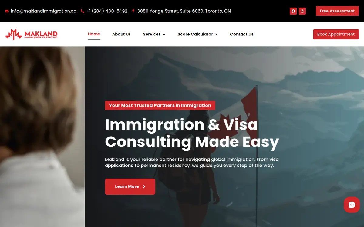 Makland Immigration website, desktop view