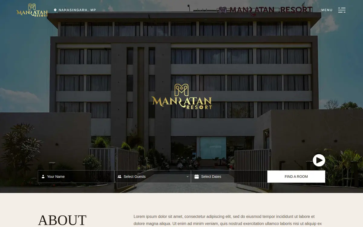 Manratan Resort website, desktop view