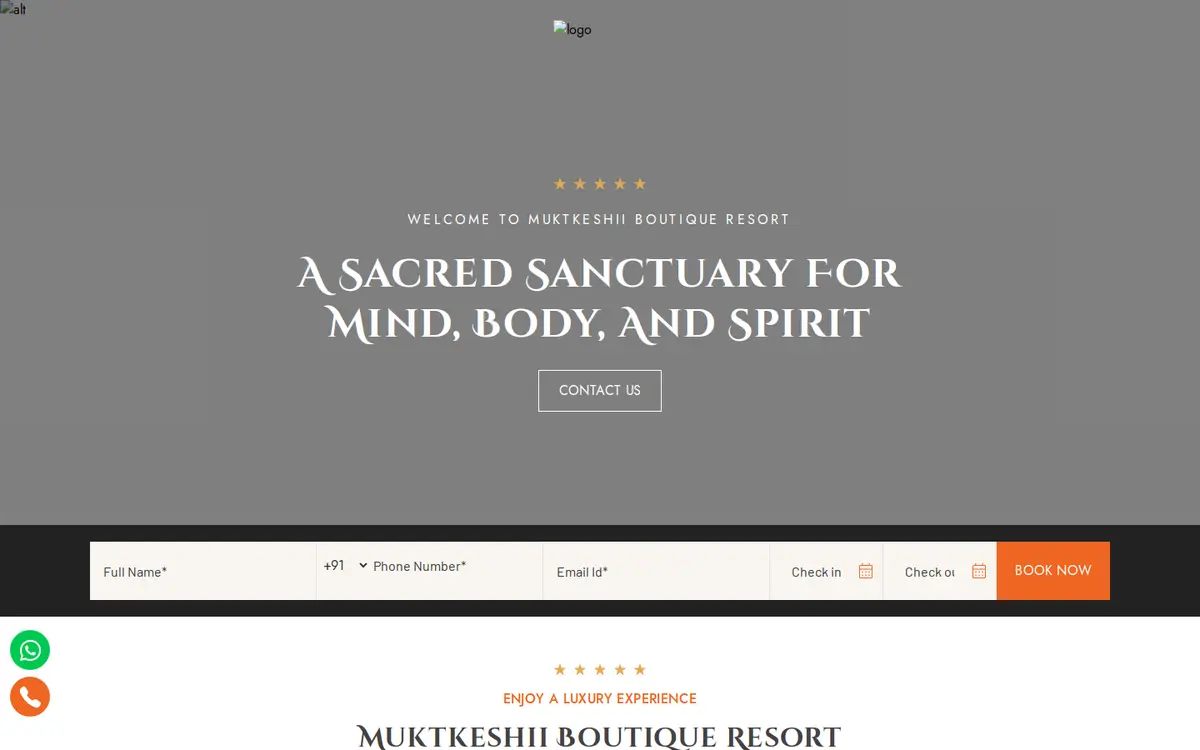 Muktkeshii Boutique Resort website, desktop view