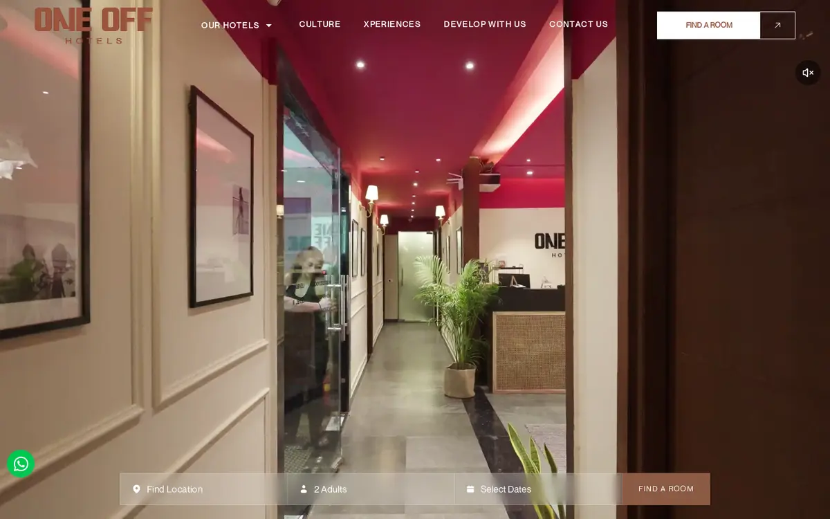 One Off Hotels website, desktop view