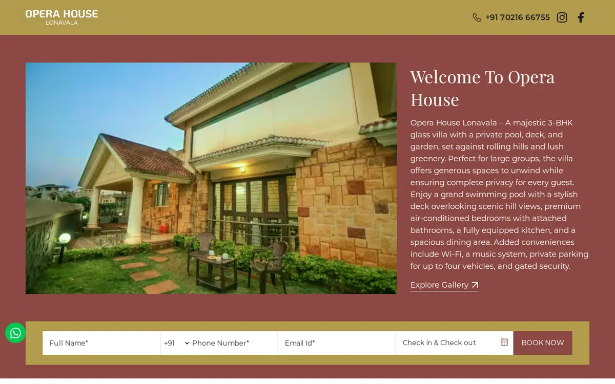 Opera House Lonavala website, desktop view