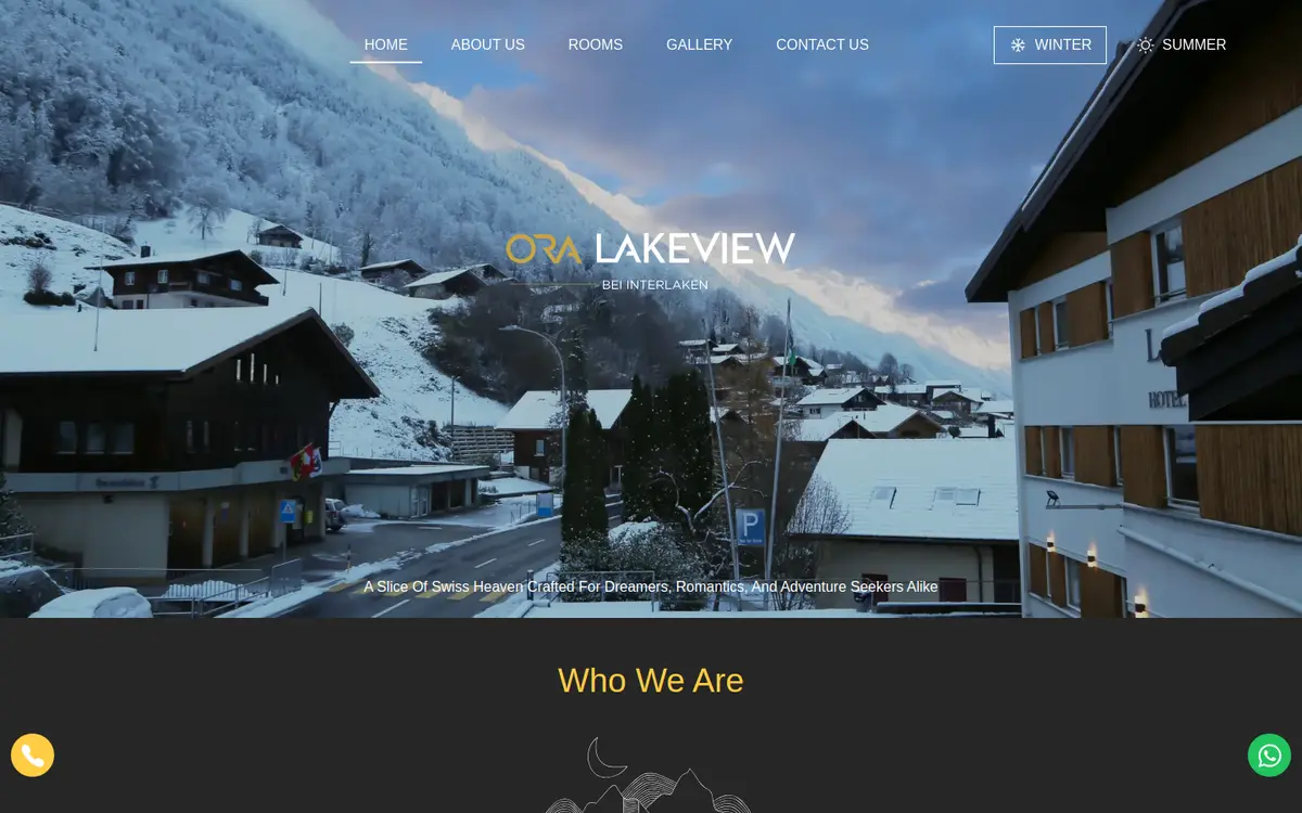 ORA Lakeview Hotel website, desktop view