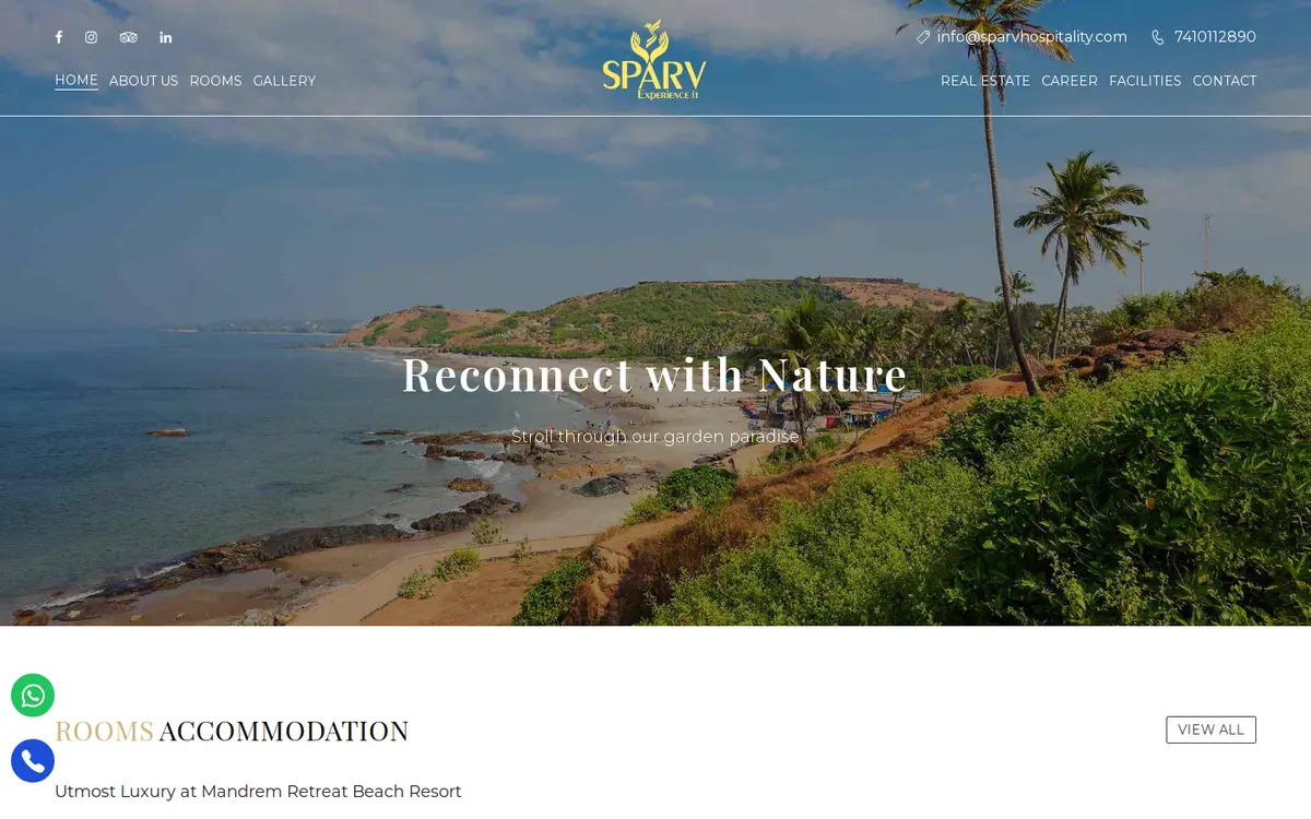 SPARV Hospitality website, desktop view
