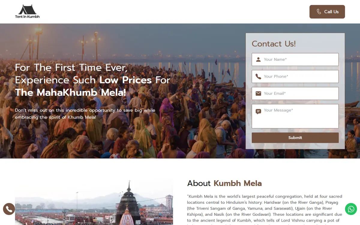 Stay in Kumbh website, desktop view