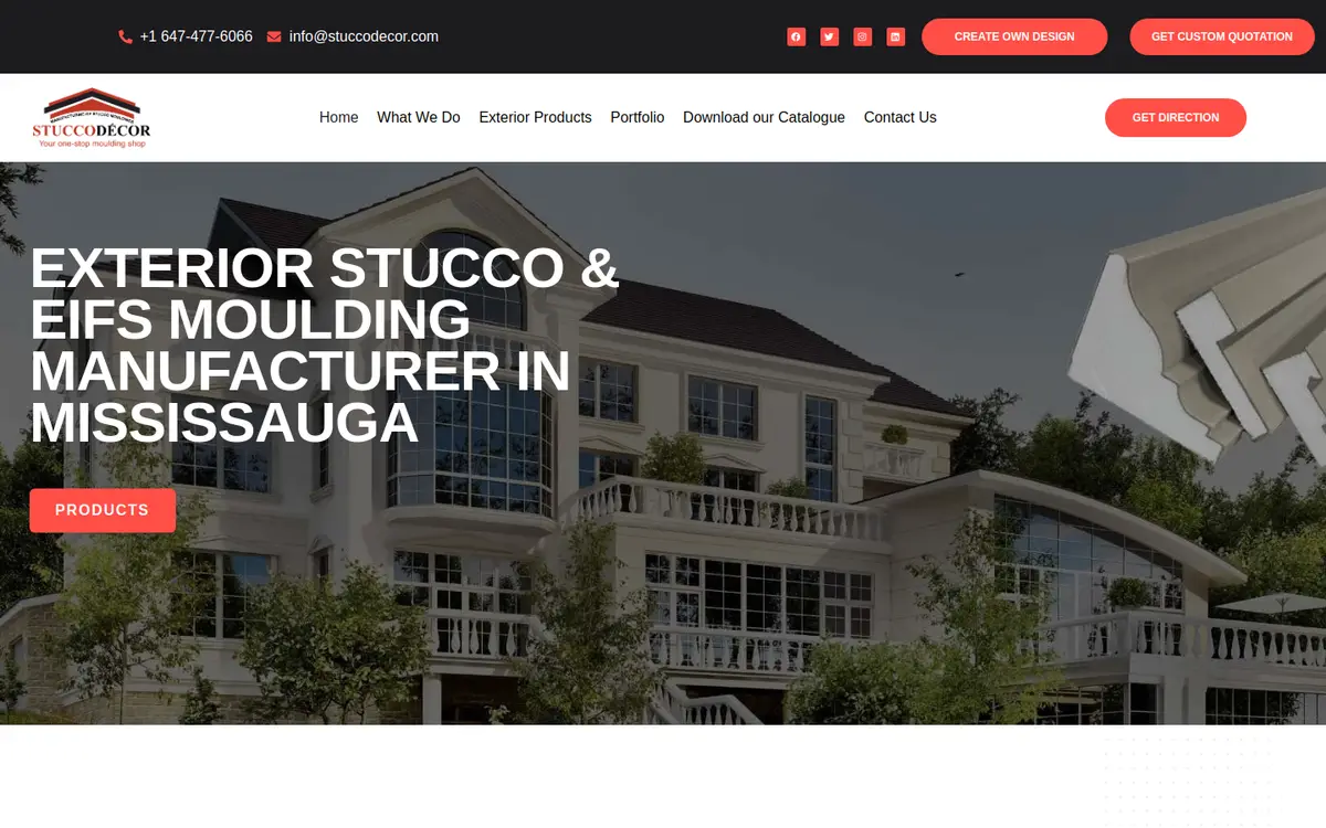 Stucco Decor website, desktop view