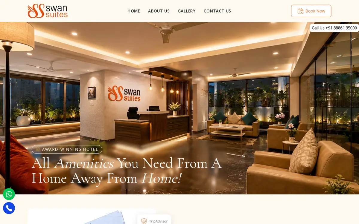 Swan Suites website, desktop view