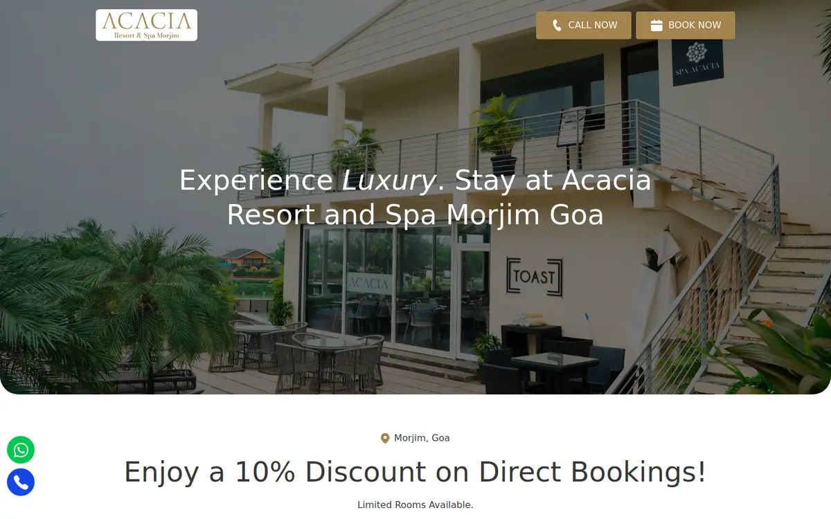 The Acacia Resort & Spa website, desktop view