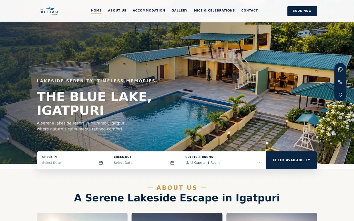 The Blue Lake website, desktop view