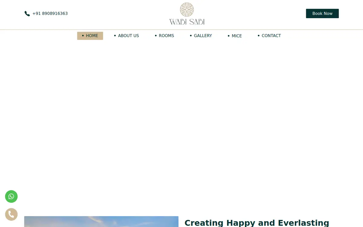 Wabi Sabi Resorts website, desktop view