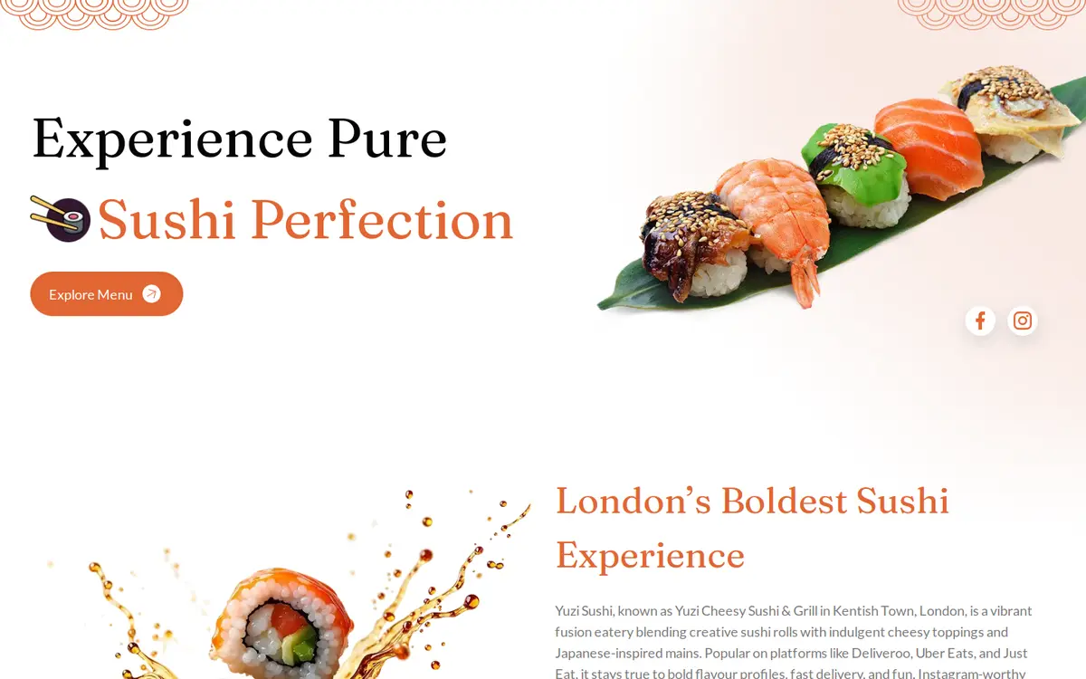 Yuzi Sushi website, desktop view