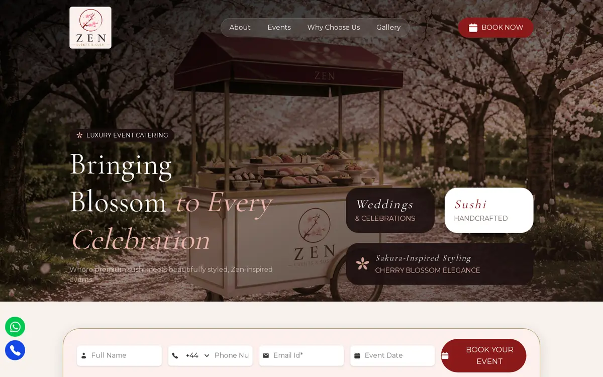 Zen Events & Catering website, desktop view